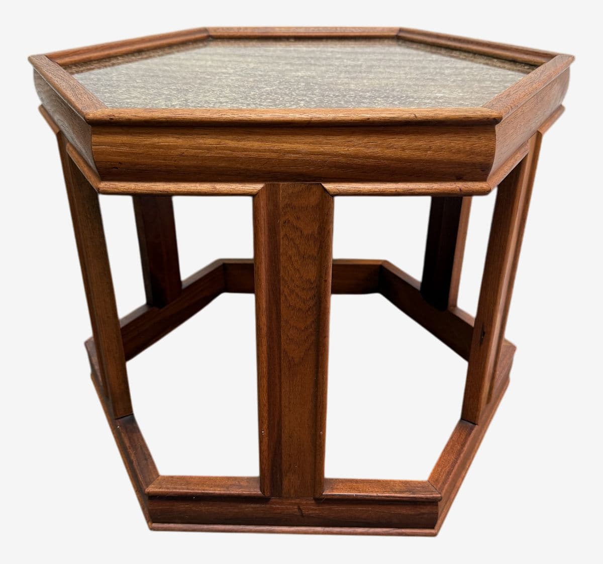 John Keal for Brown Saltman Hexagon Walnut Side Table - Image 1