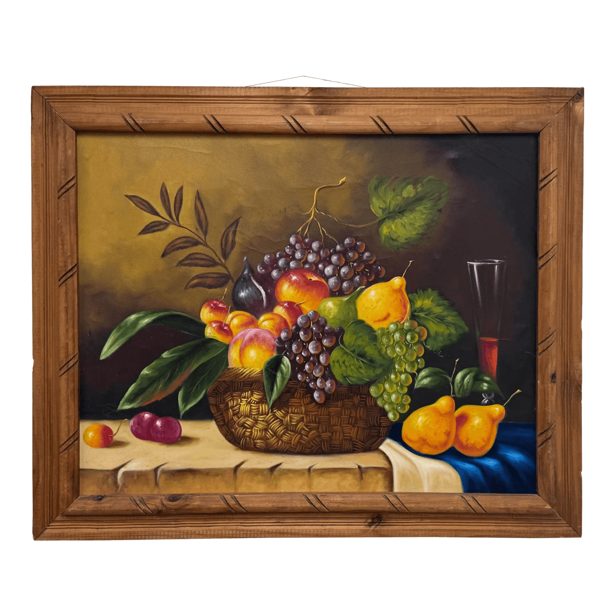 Mid 20th Century Still Life Fruit Basket Framed Painting - Thumbnail 2