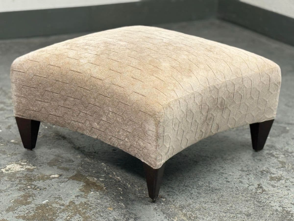 Custom Design Taupe Chenille Patterned Ottoman - Thumbnail 7