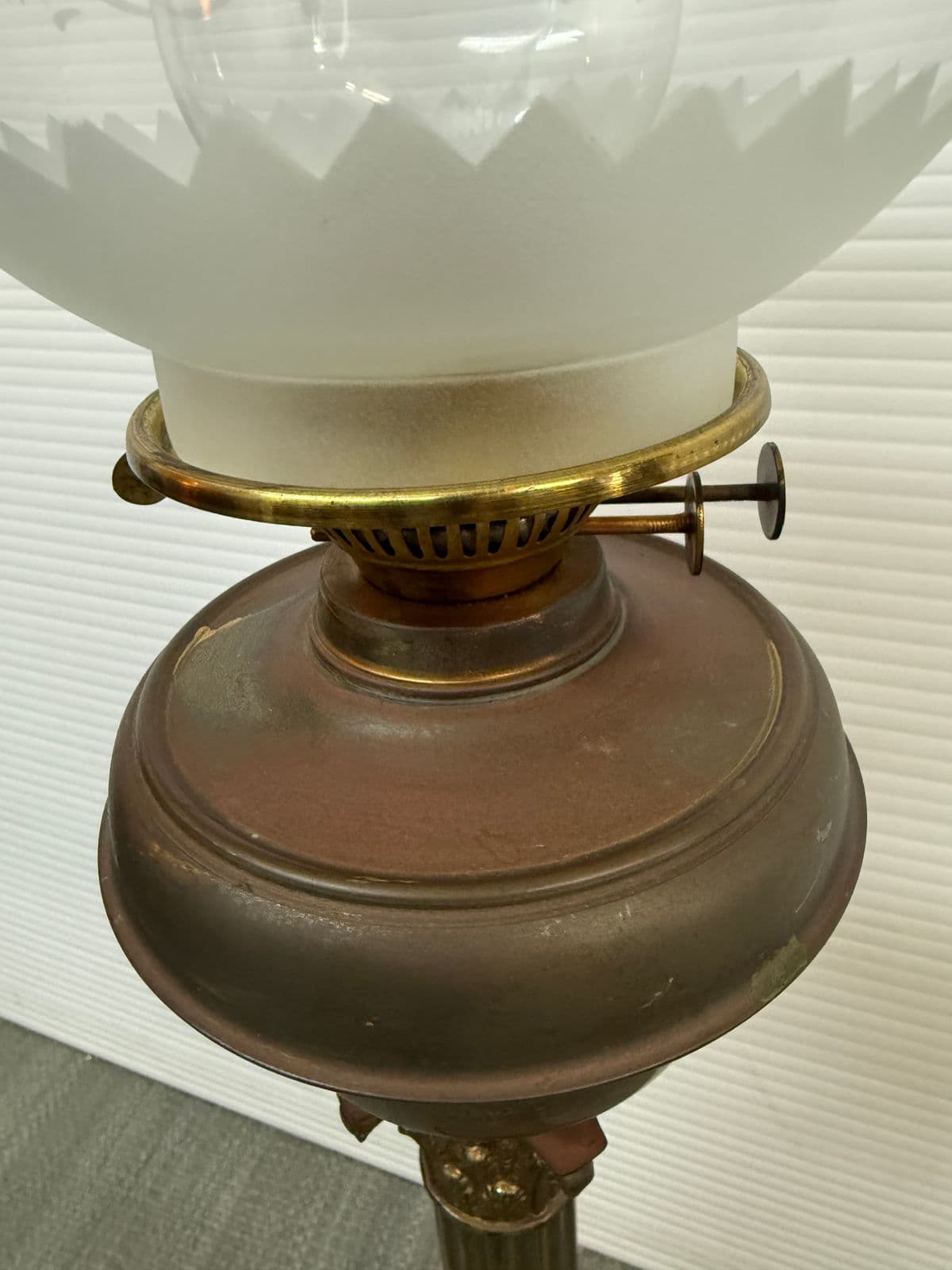 Victorian Brass + Glass Banquet Oil Lamp - Thumbnail 12