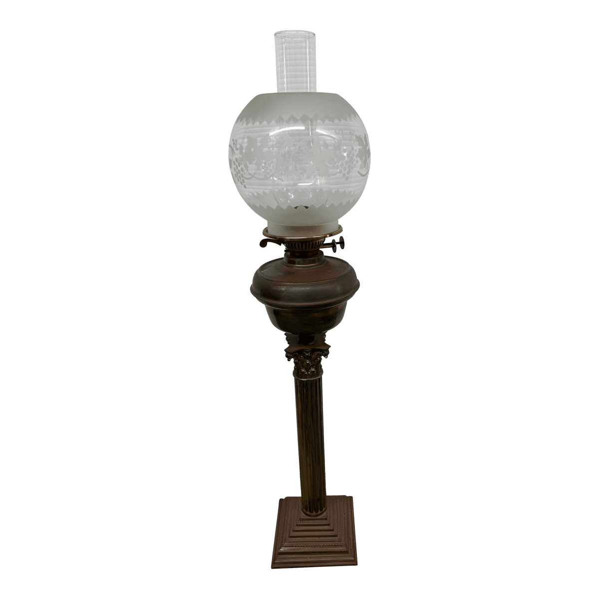 Victorian Brass + Glass Banquet Oil Lamp - Thumbnail 2