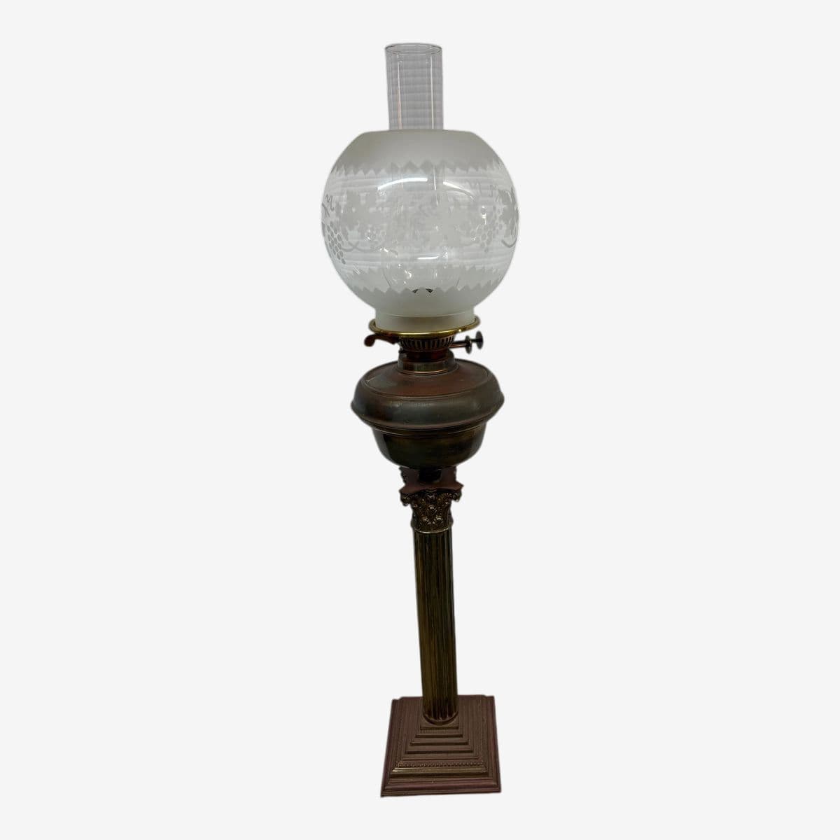 Victorian Brass + Glass Banquet Oil Lamp - Image 1