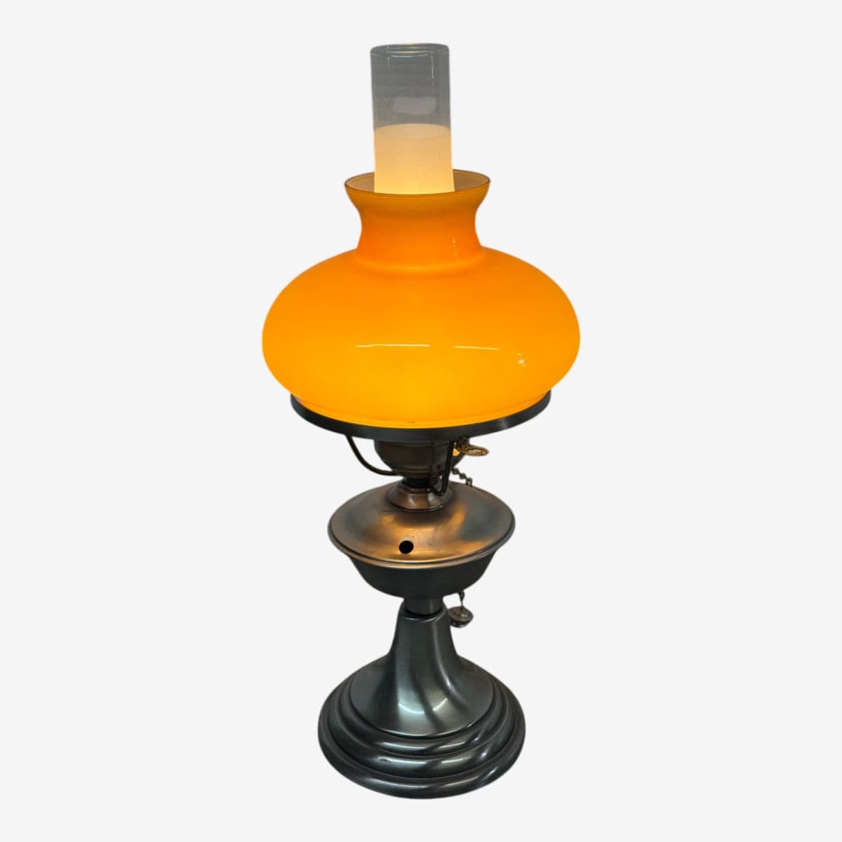 Vintage Style Metal Table Lamp + Glass Chimney Shade - Image 1