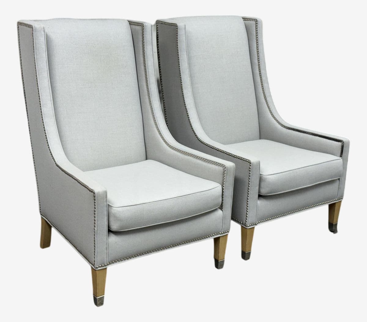 Custom Kravet Contemporary Slope Arm Chairs, Pair - Image 1