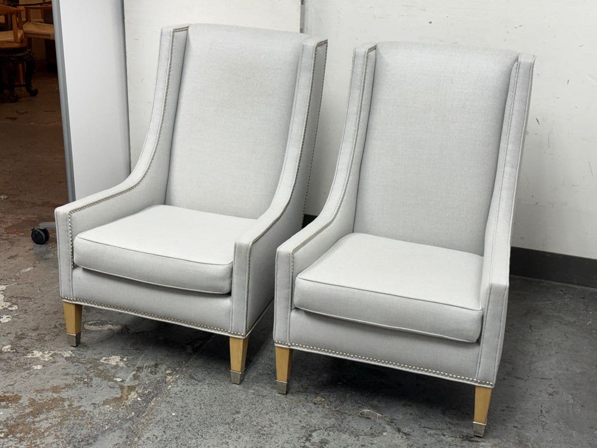 Custom Kravet Contemporary Slope Arm Chairs, Pair - Thumbnail 3