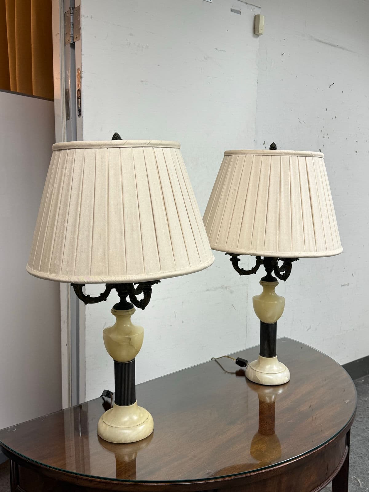 Vintage Alabaster + Bronze Finish Table Lamps, Pair - Thumbnail 5