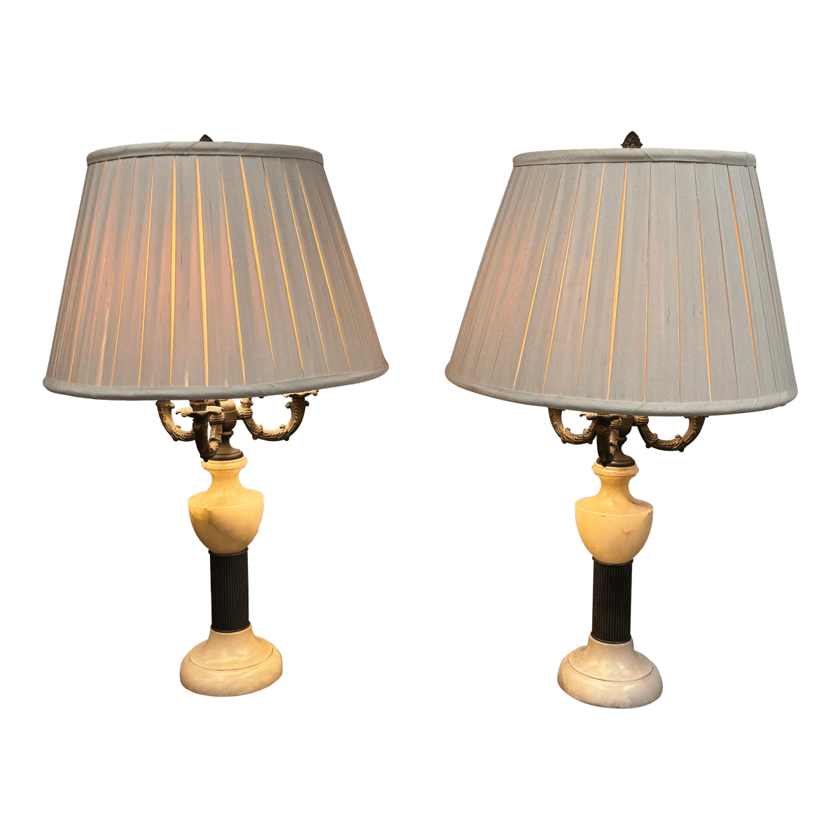 Vintage Alabaster + Bronze Finish Table Lamps, Pair - Thumbnail 2
