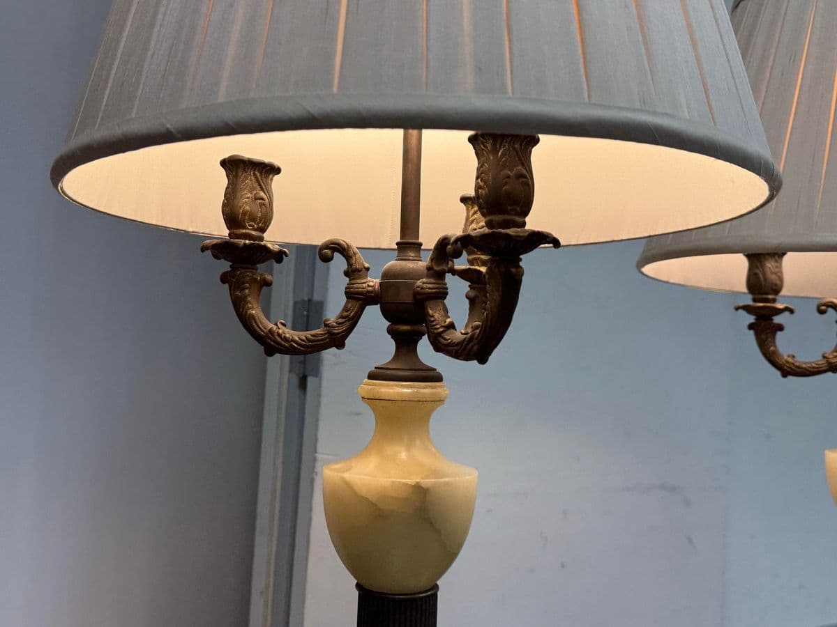 Vintage Alabaster + Bronze Finish Table Lamps, Pair - Thumbnail 6