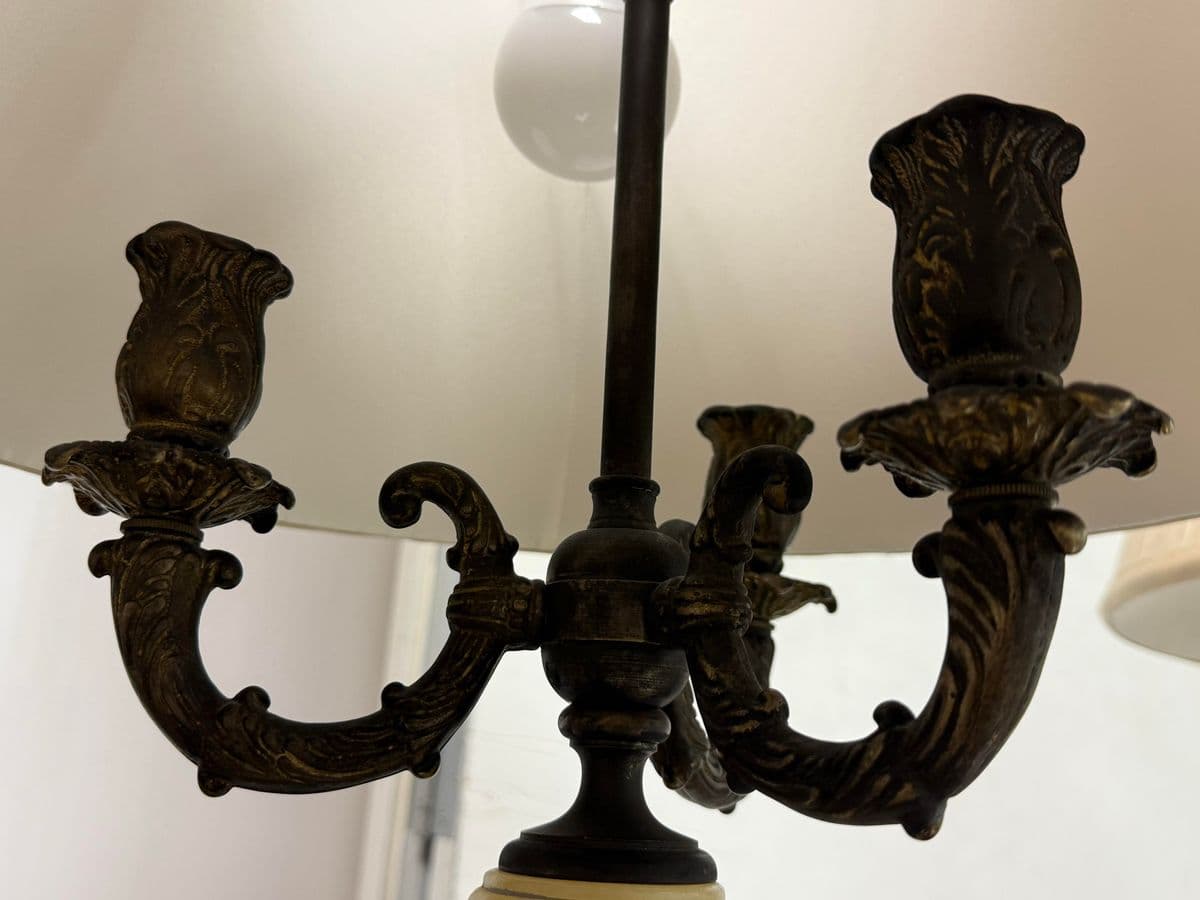 Vintage Alabaster + Bronze Finish Table Lamps, Pair - Thumbnail 9