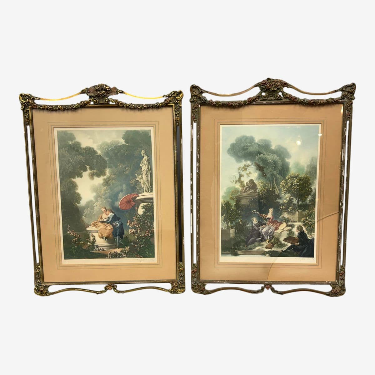 Antique Jean-Honore Fragonard's the Progress of Love Series Art Prints, Pair - Image 1