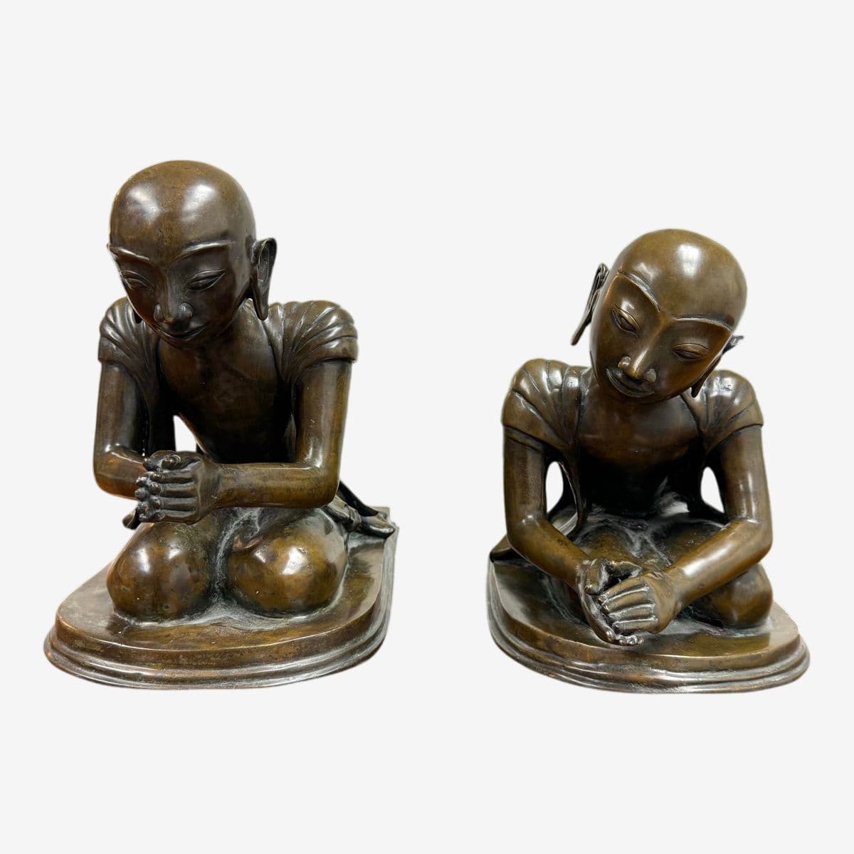 Mid 20th Century Bronze Burmese Monk Statues, Pair - Image 1