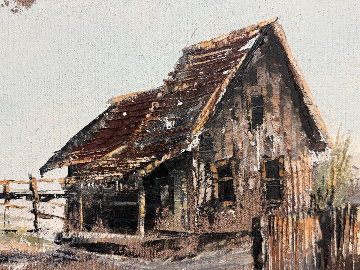 Artist Lace Framed Rustic Barn Painting, Circa 1963 - Thumbnail 7