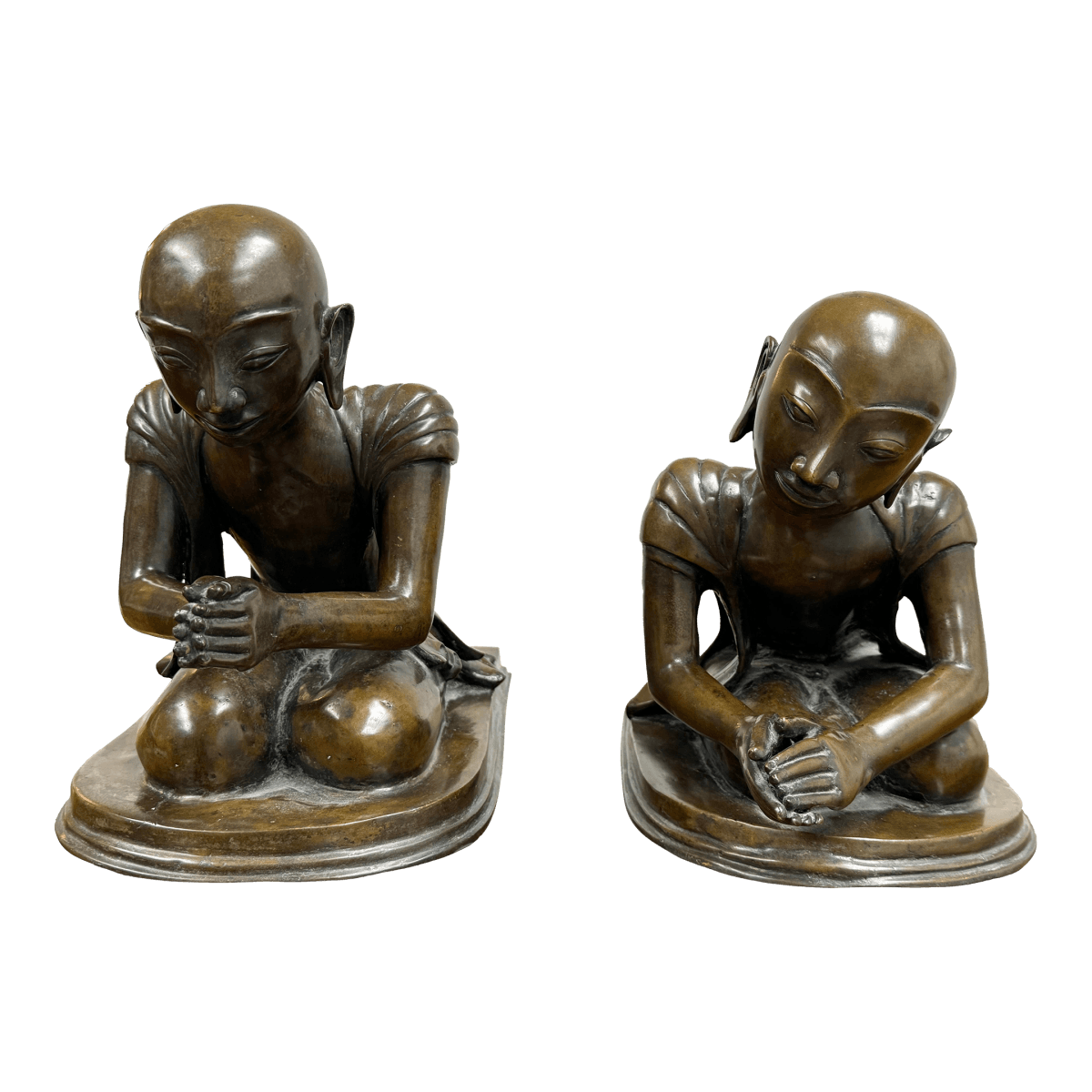 Mid 20th Century Bronze Burmese Monk Statues, Pair - Thumbnail 2