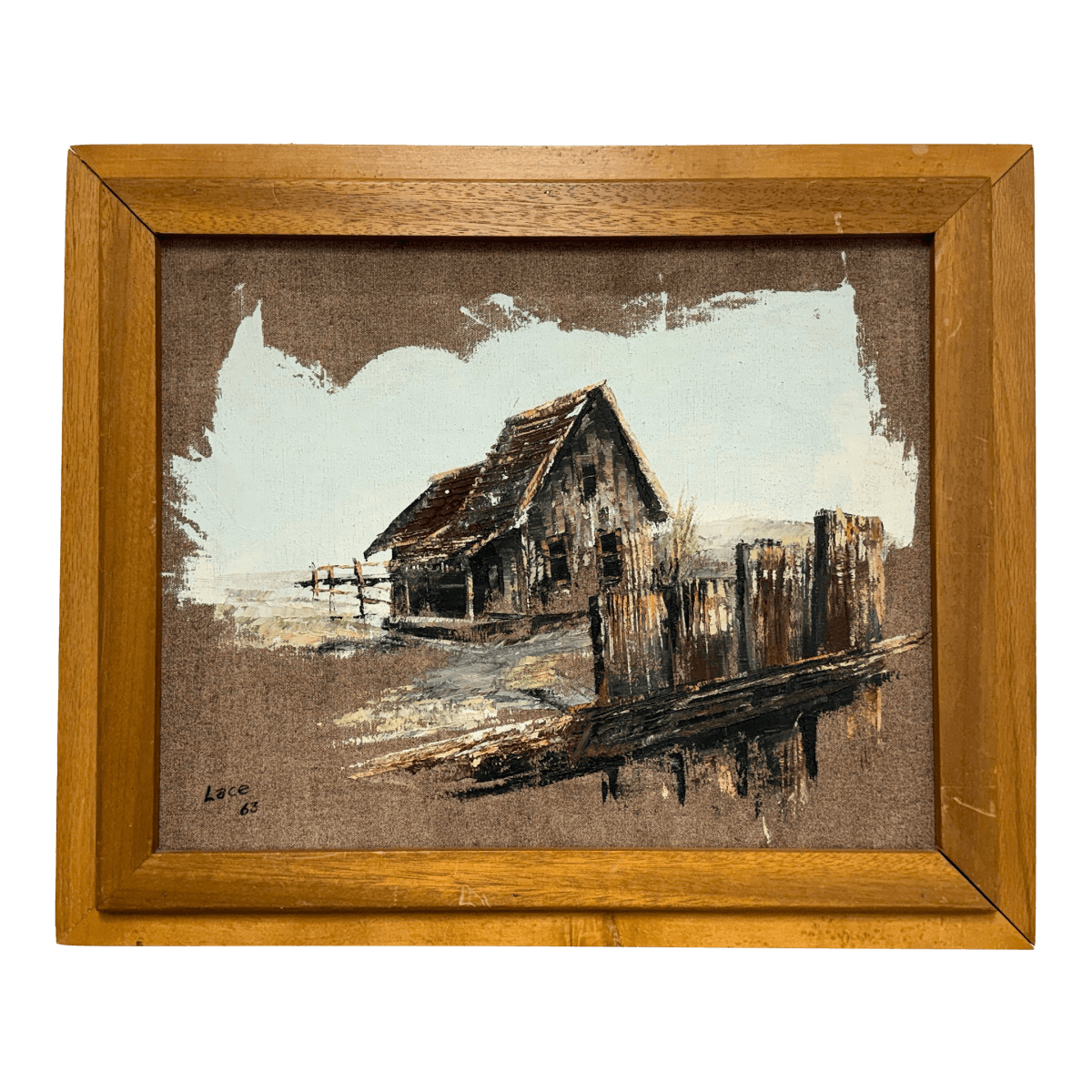 Artist Lace Framed Rustic Barn Painting, Circa 1963 - Thumbnail 2