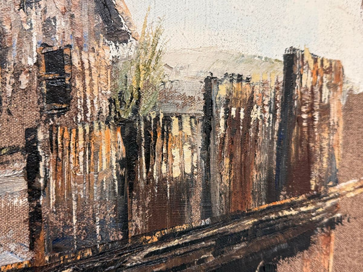 Artist Lace Framed Rustic Barn Painting, Circa 1963 - Thumbnail 8