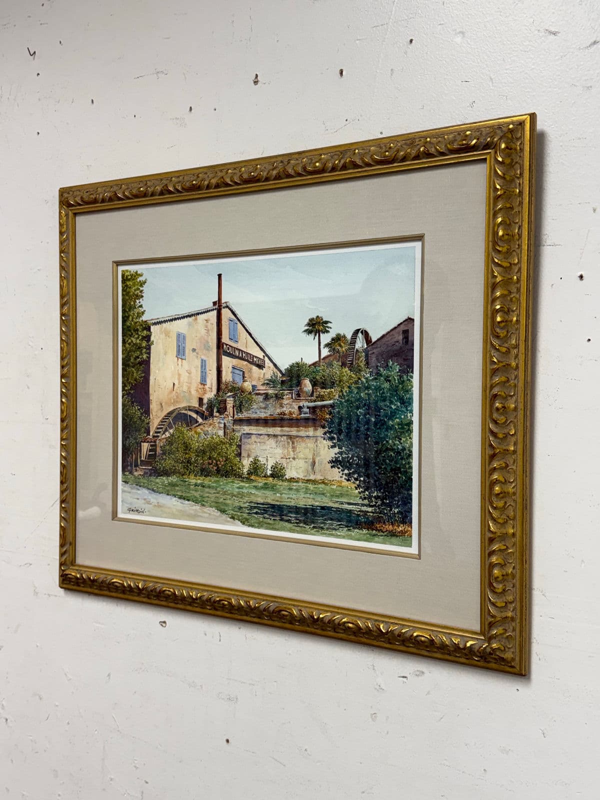Circa 1997 Gilles Grimoin Original "Moulin Saint Michel" Watercolor, Framed - Thumbnail 4