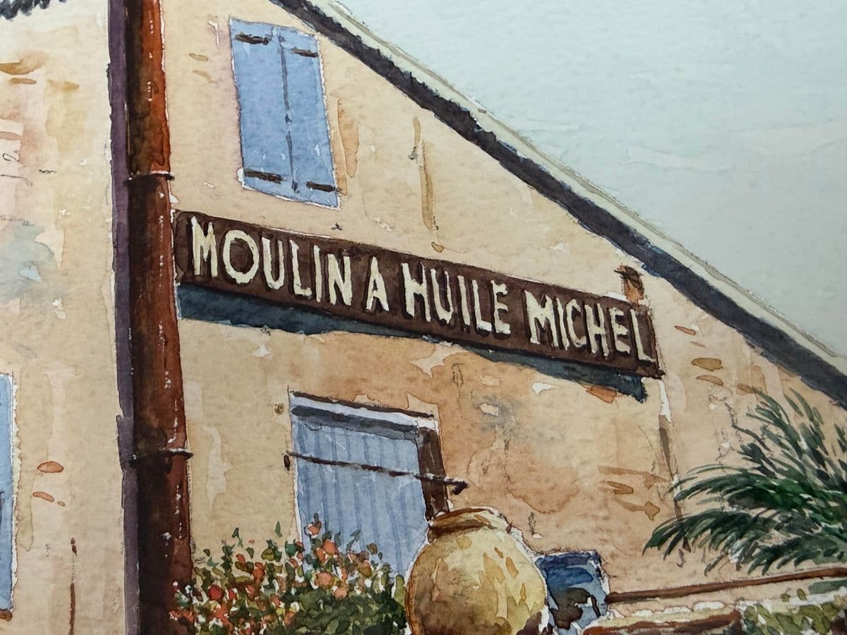 Circa 1997 Gilles Grimoin Original "Moulin Saint Michel" Watercolor, Framed - Thumbnail 10