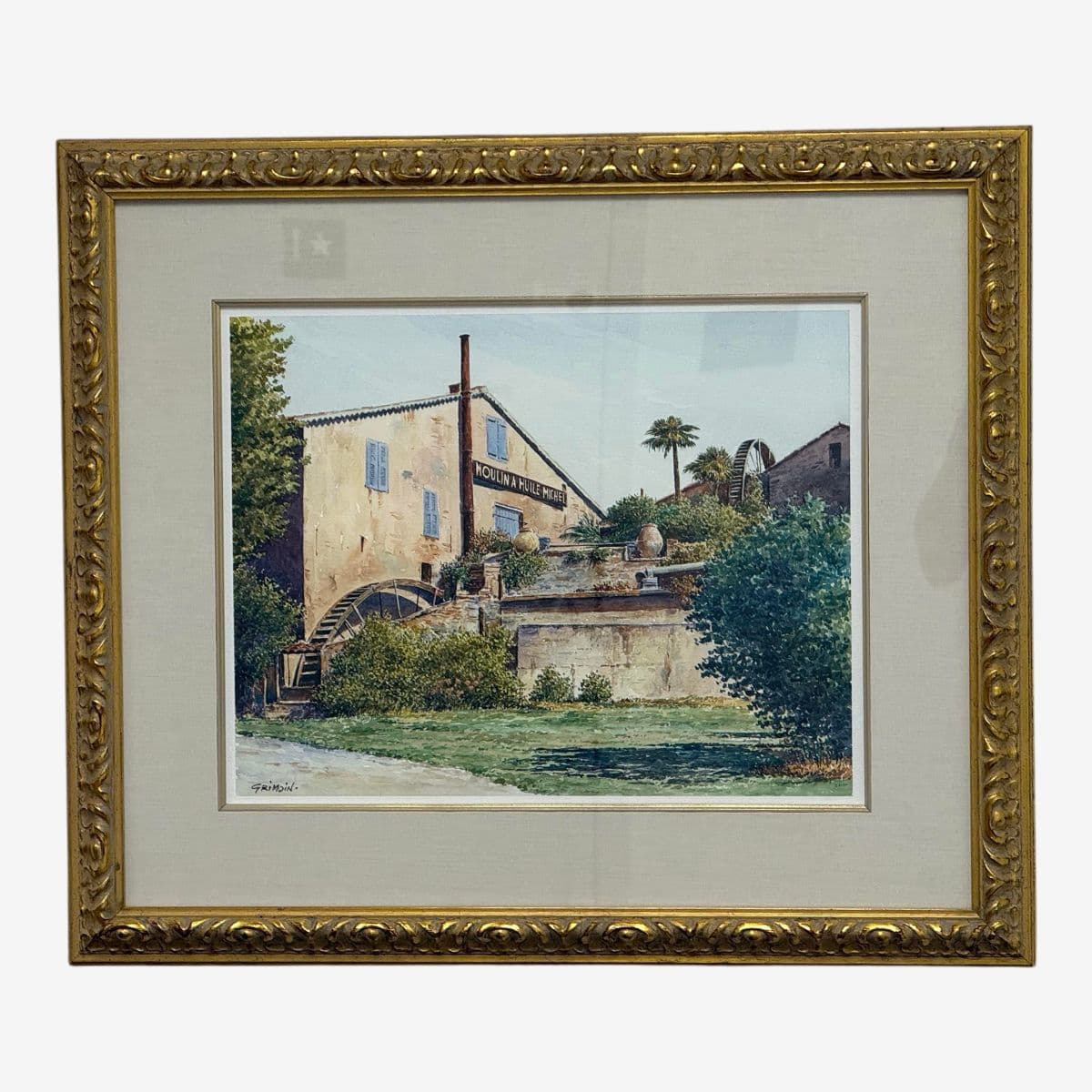 Circa 1997 Gilles Grimoin Original "Moulin Saint Michel" Watercolor, Framed - Image 1