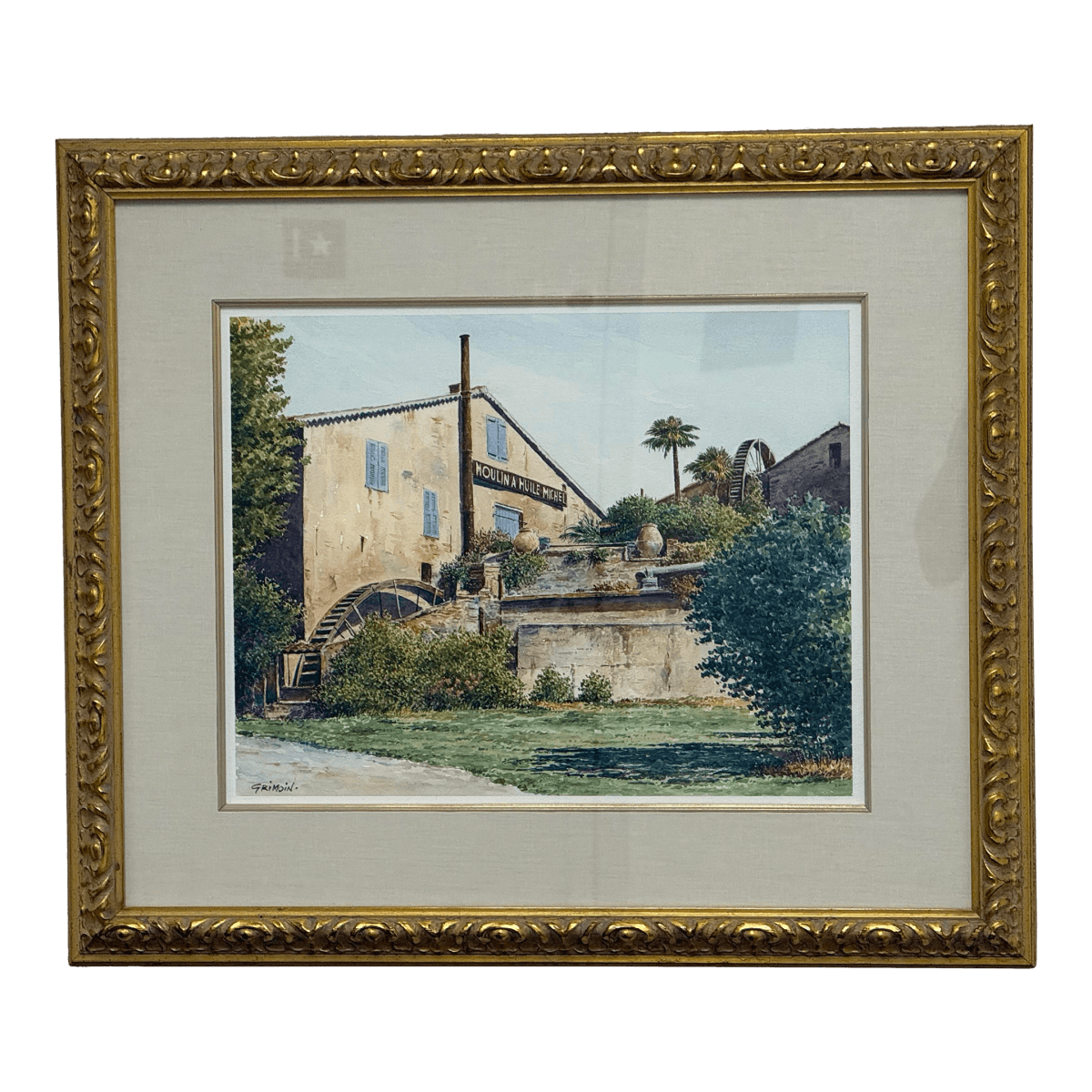 Circa 1997 Gilles Grimoin Original "Moulin Saint Michel" Watercolor, Framed - Thumbnail 2