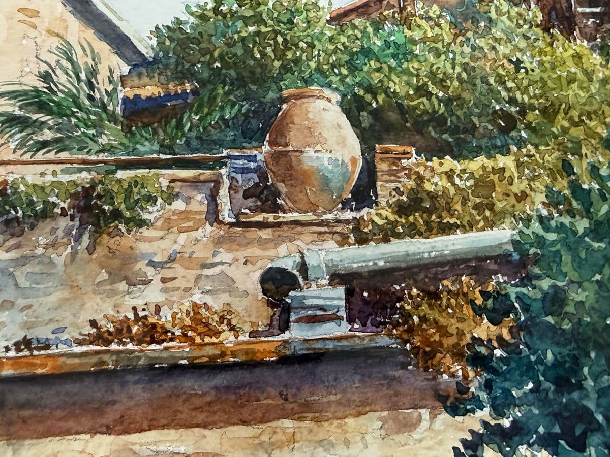 Circa 1997 Gilles Grimoin Original "Moulin Saint Michel" Watercolor, Framed - Thumbnail 8