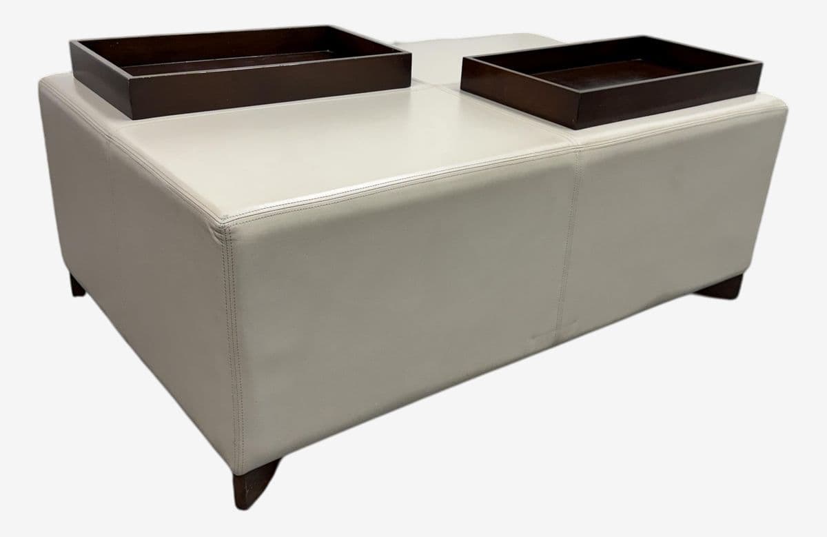 Plantation Home Leather Ottoman + Two Trays - Image 1