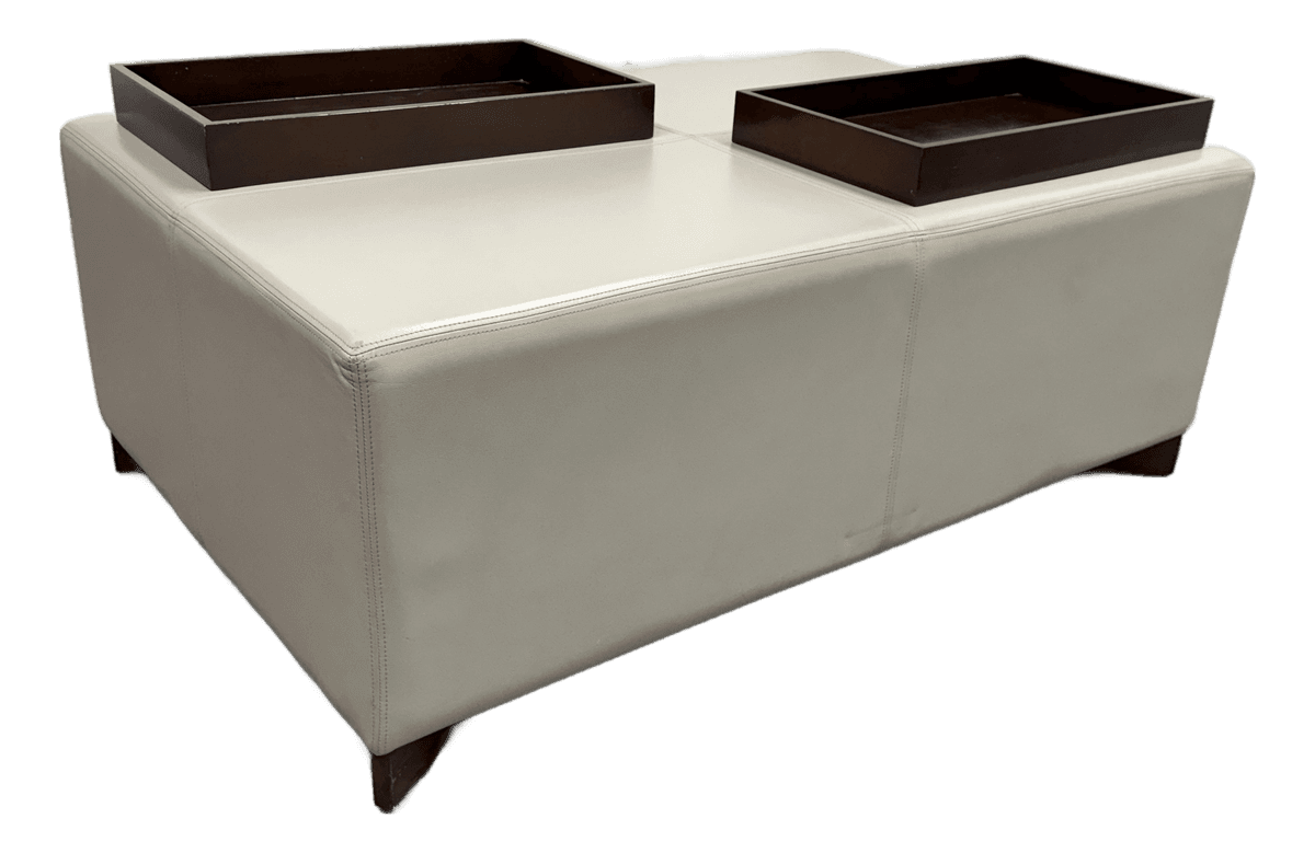 Plantation Home Leather Ottoman + Two Trays - Thumbnail 2