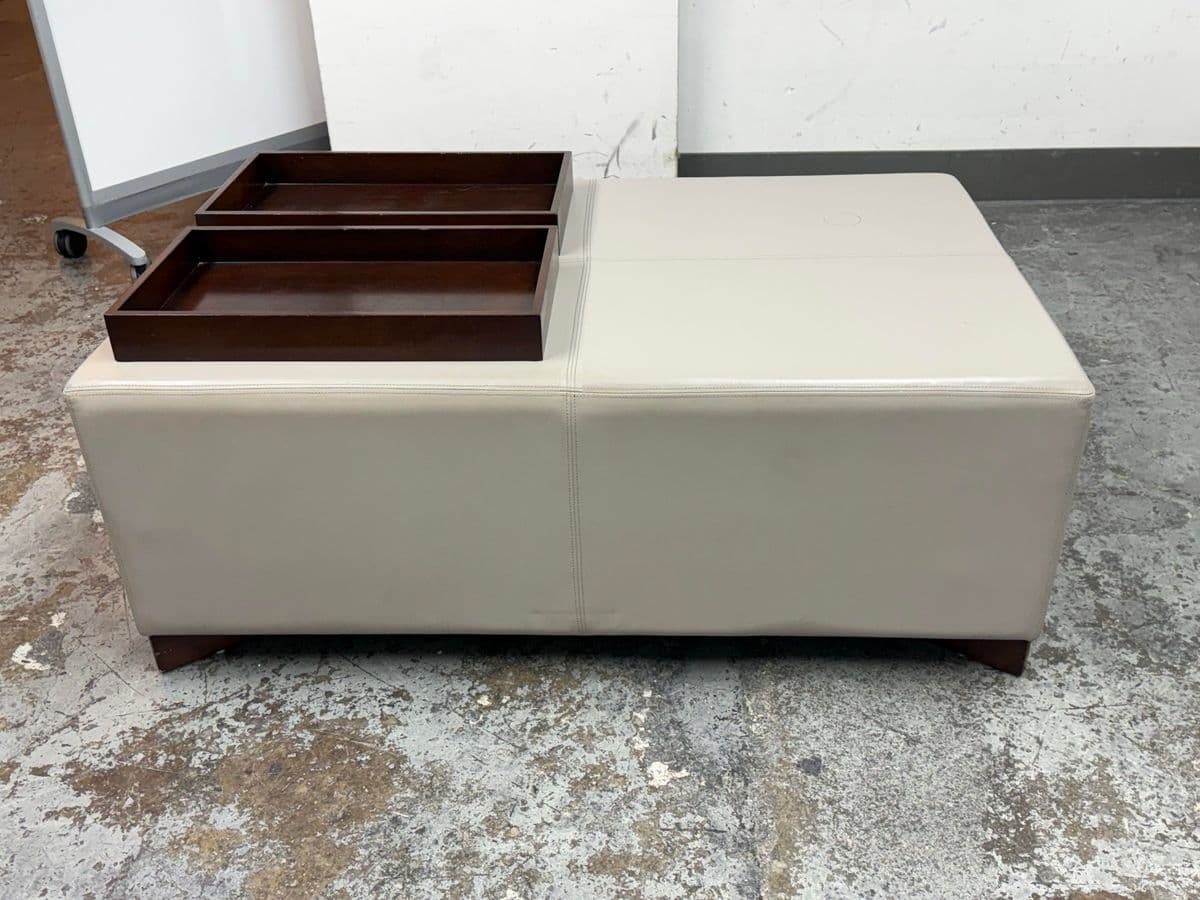 Plantation Home Leather Ottoman + Two Trays - Thumbnail 7