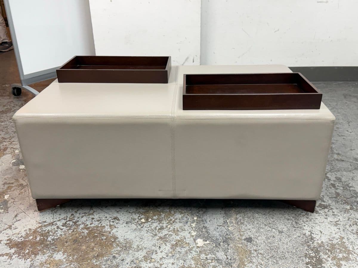 Plantation Home Leather Ottoman + Two Trays - Thumbnail 4