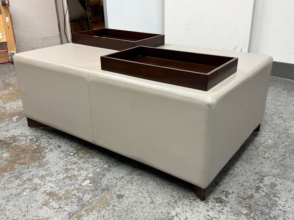 Plantation Home Leather Ottoman + Two Trays - Thumbnail 3