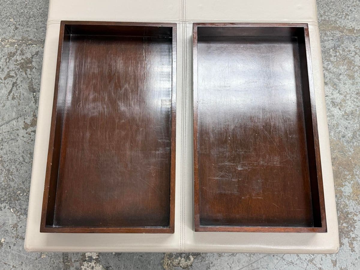 Plantation Home Leather Ottoman + Two Trays - Thumbnail 8