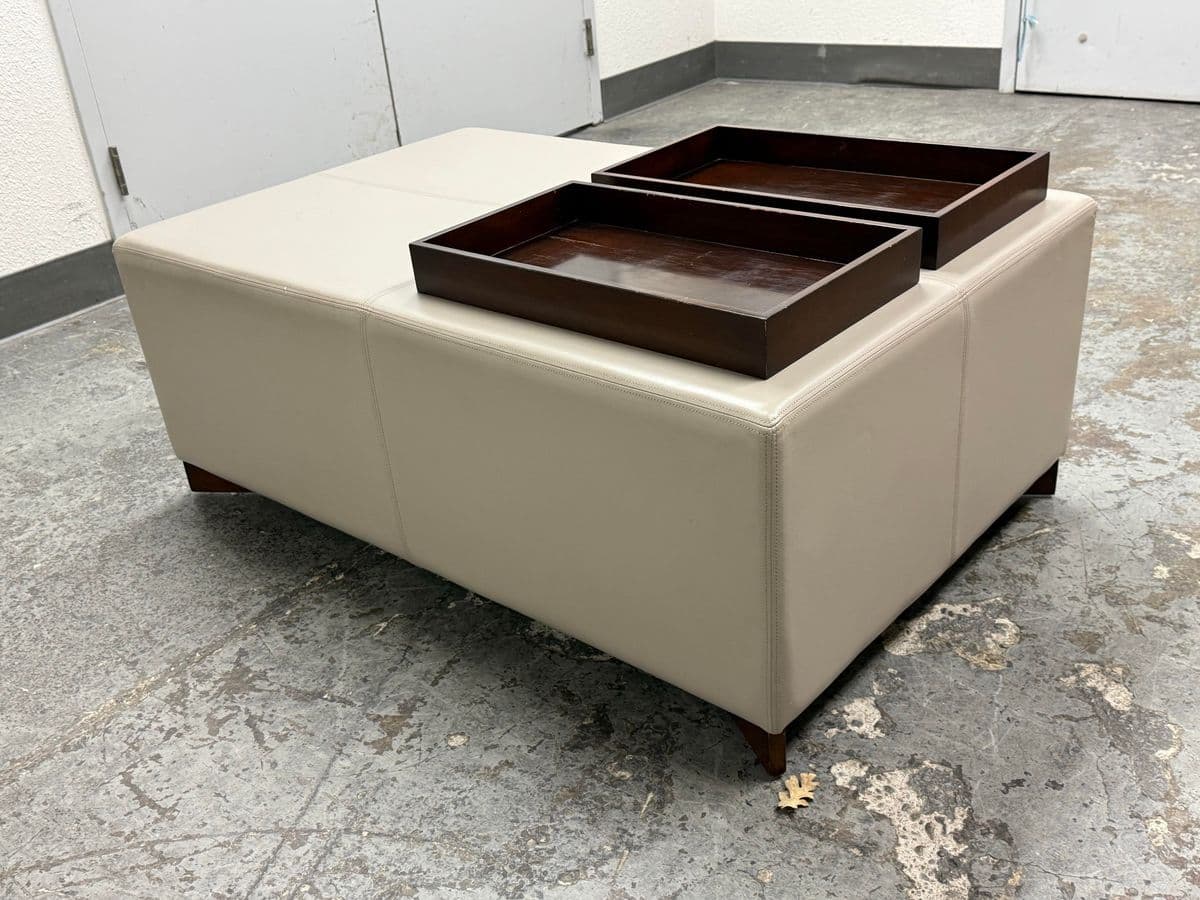 Plantation Home Leather Ottoman + Two Trays - Thumbnail 6