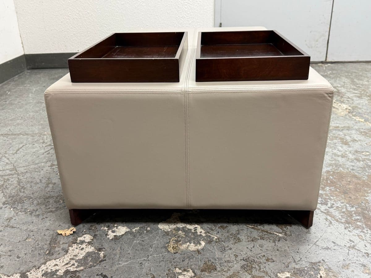 Plantation Home Leather Ottoman + Two Trays - Thumbnail 5