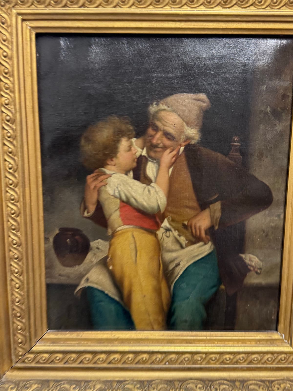 Antique Alessandro Sani Style Grandfather + Grandson Framed Painting - Thumbnail 7