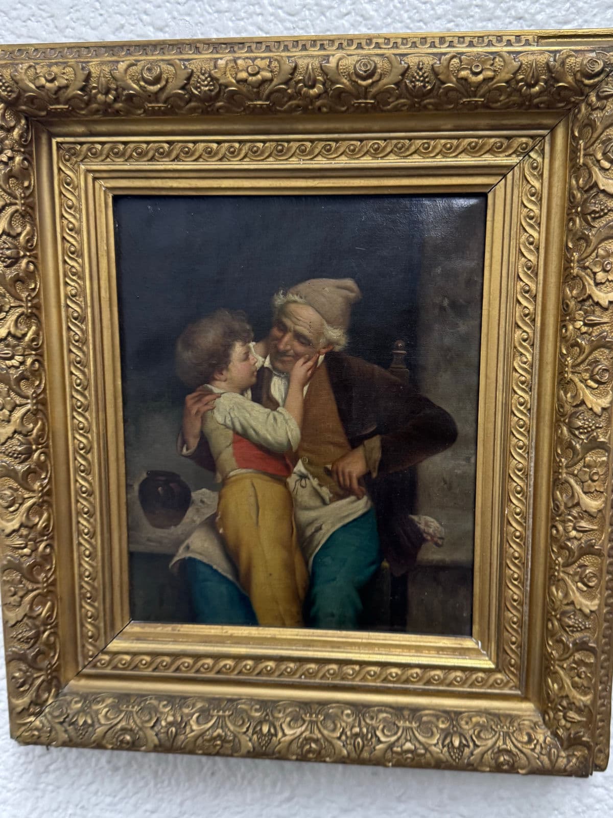 Antique Alessandro Sani Style Grandfather + Grandson Framed Painting - Thumbnail 9