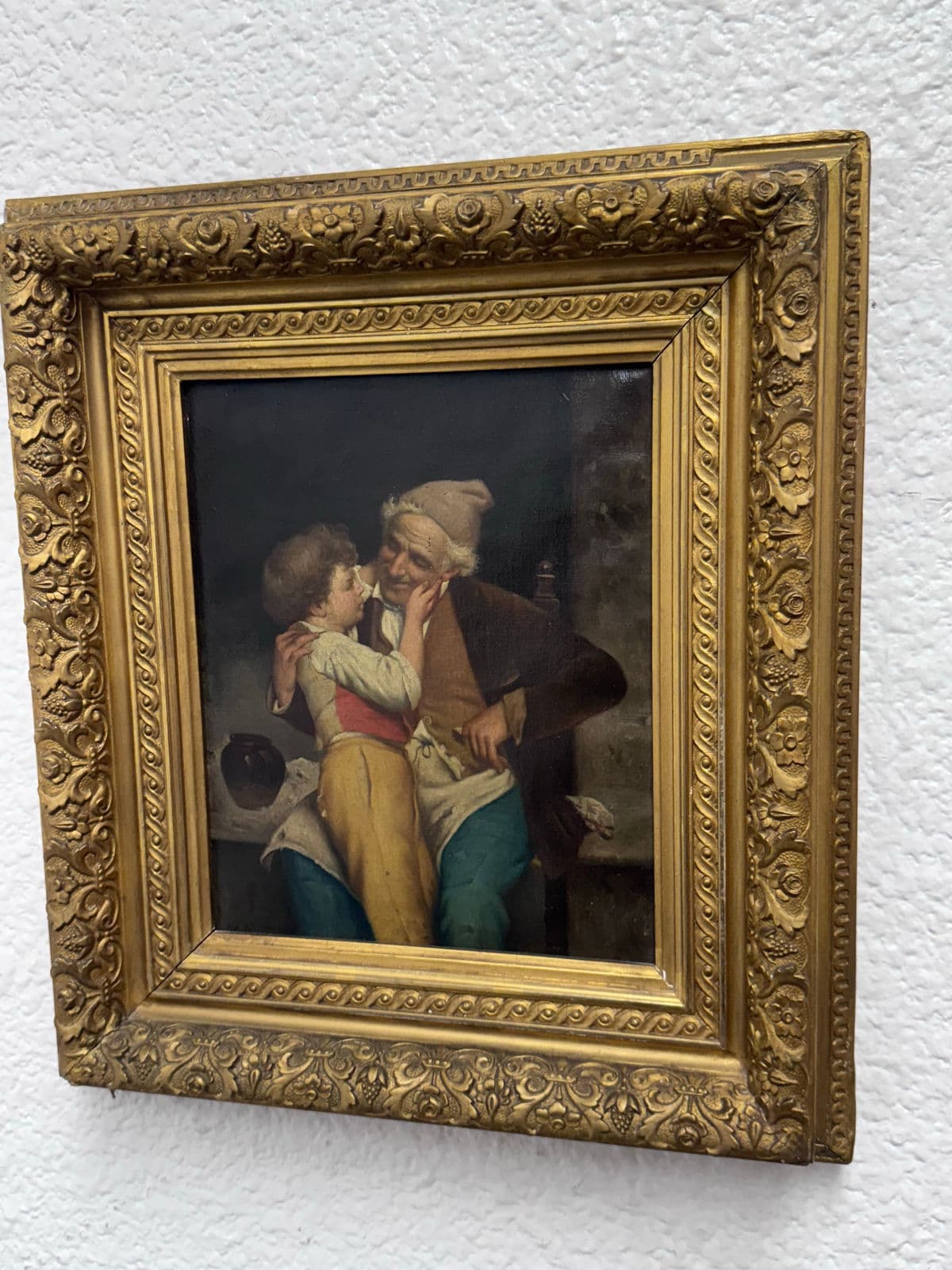 Antique Alessandro Sani Style Grandfather + Grandson Framed Painting - Thumbnail 4