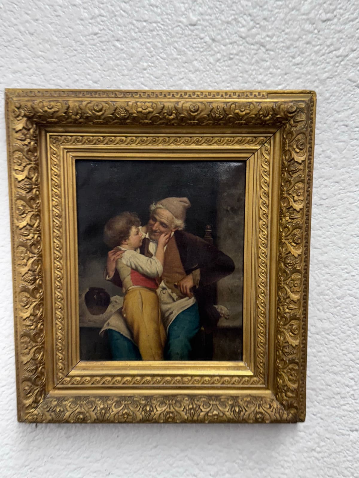 Antique Alessandro Sani Style Grandfather + Grandson Framed Painting - Thumbnail 3