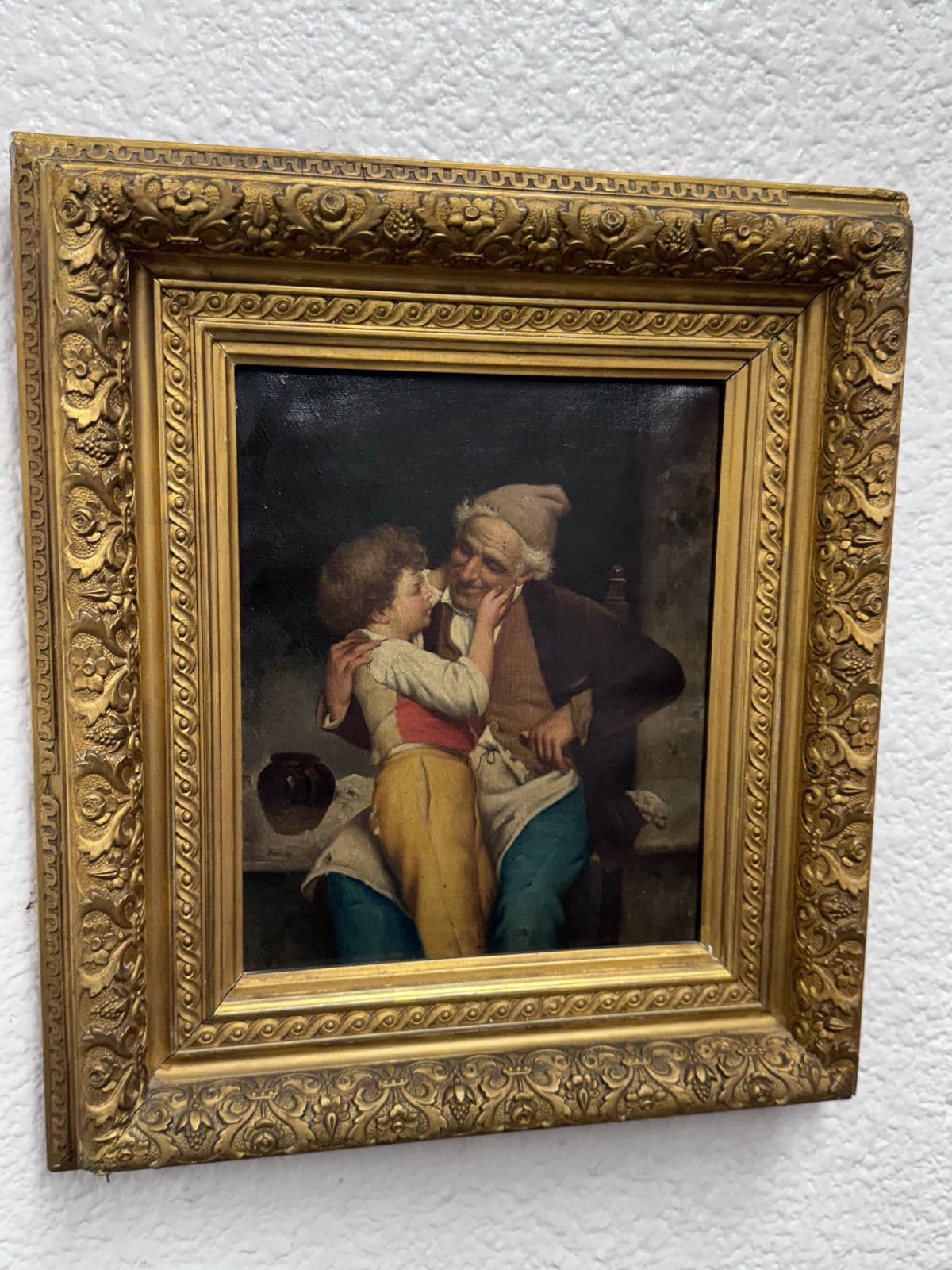 Antique Alessandro Sani Style Grandfather + Grandson Framed Painting - Thumbnail 5