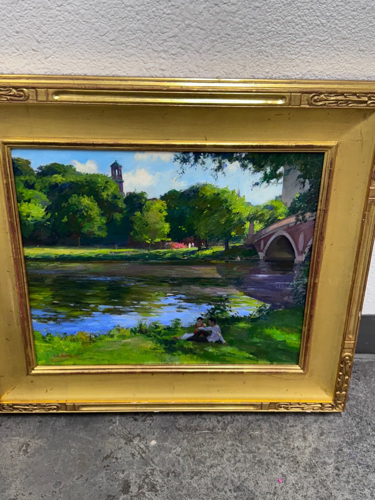 Circa 2002 Gary David Hoffmann "By the Charles River" Oil on Canvas, Framed - Thumbnail 4