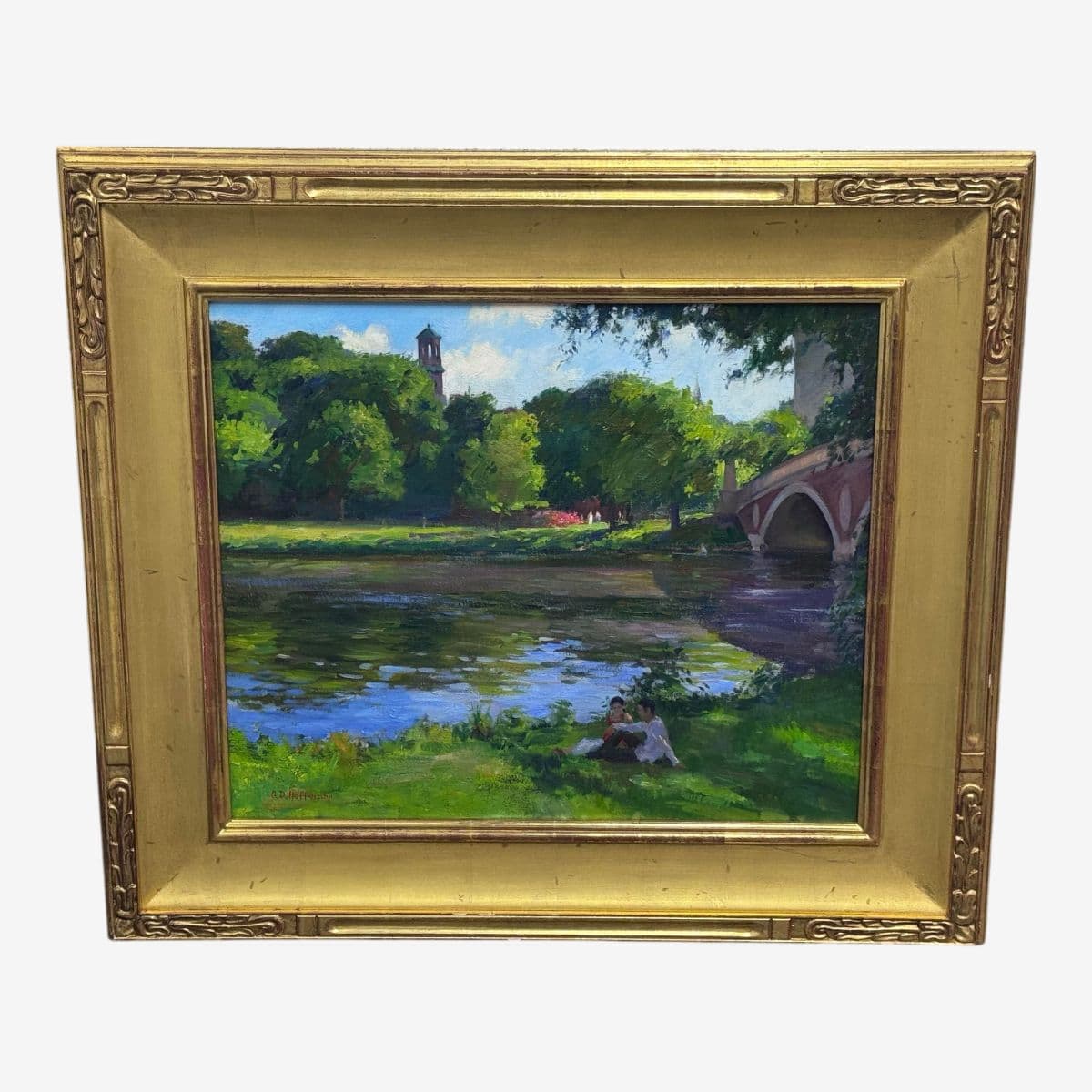 Circa 2002 Gary David Hoffmann "By the Charles River" Oil on Canvas, Framed - Image 1