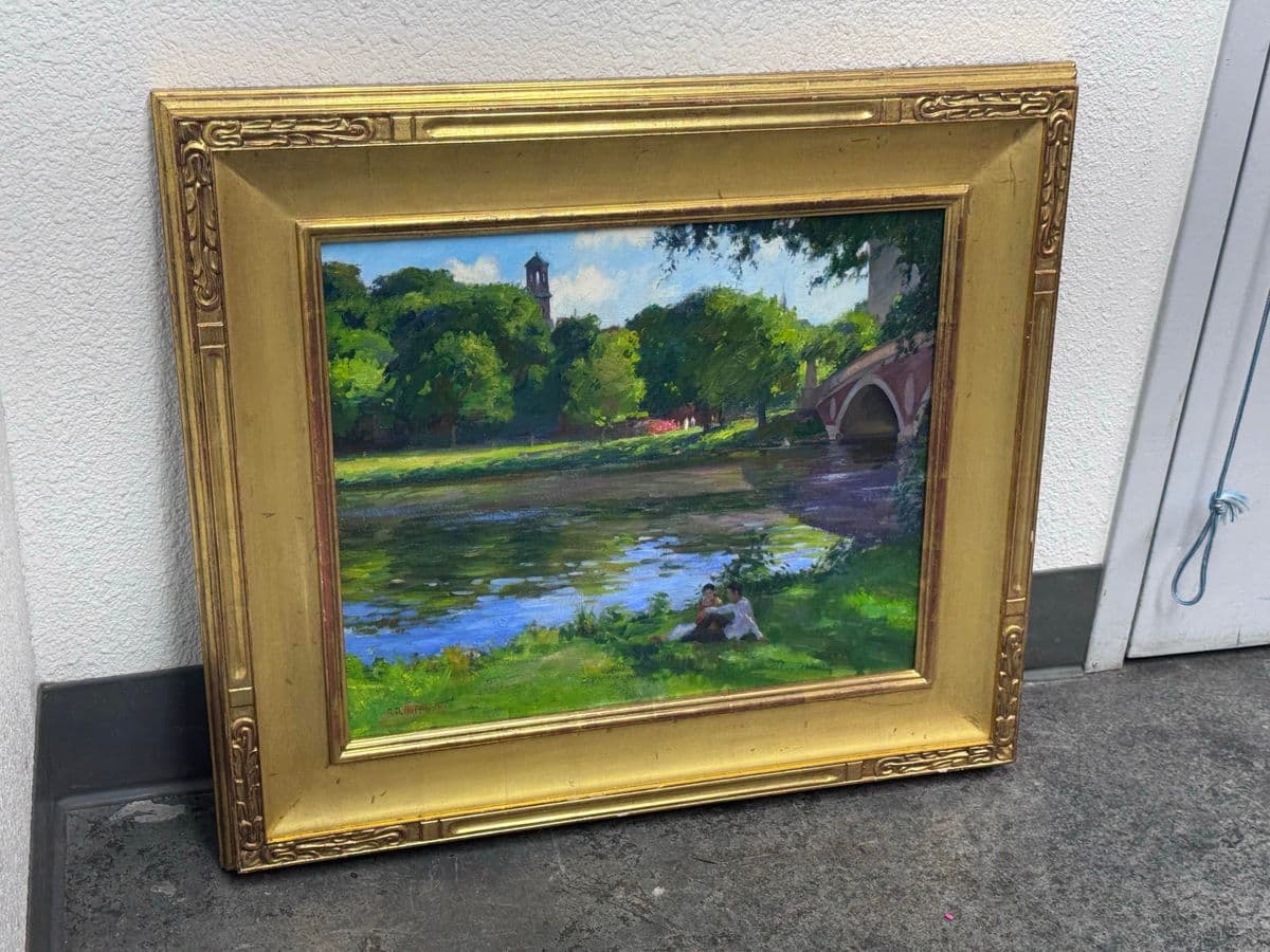 Circa 2002 Gary David Hoffmann "By the Charles River" Oil on Canvas, Framed - Thumbnail 13