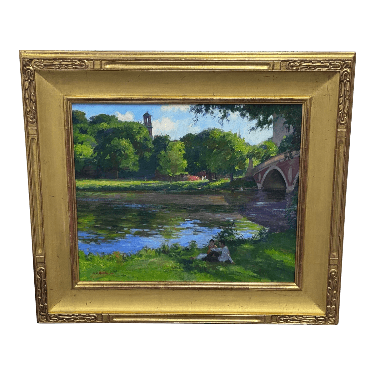 Circa 2002 Gary David Hoffmann "By the Charles River" Oil on Canvas, Framed - Thumbnail 2