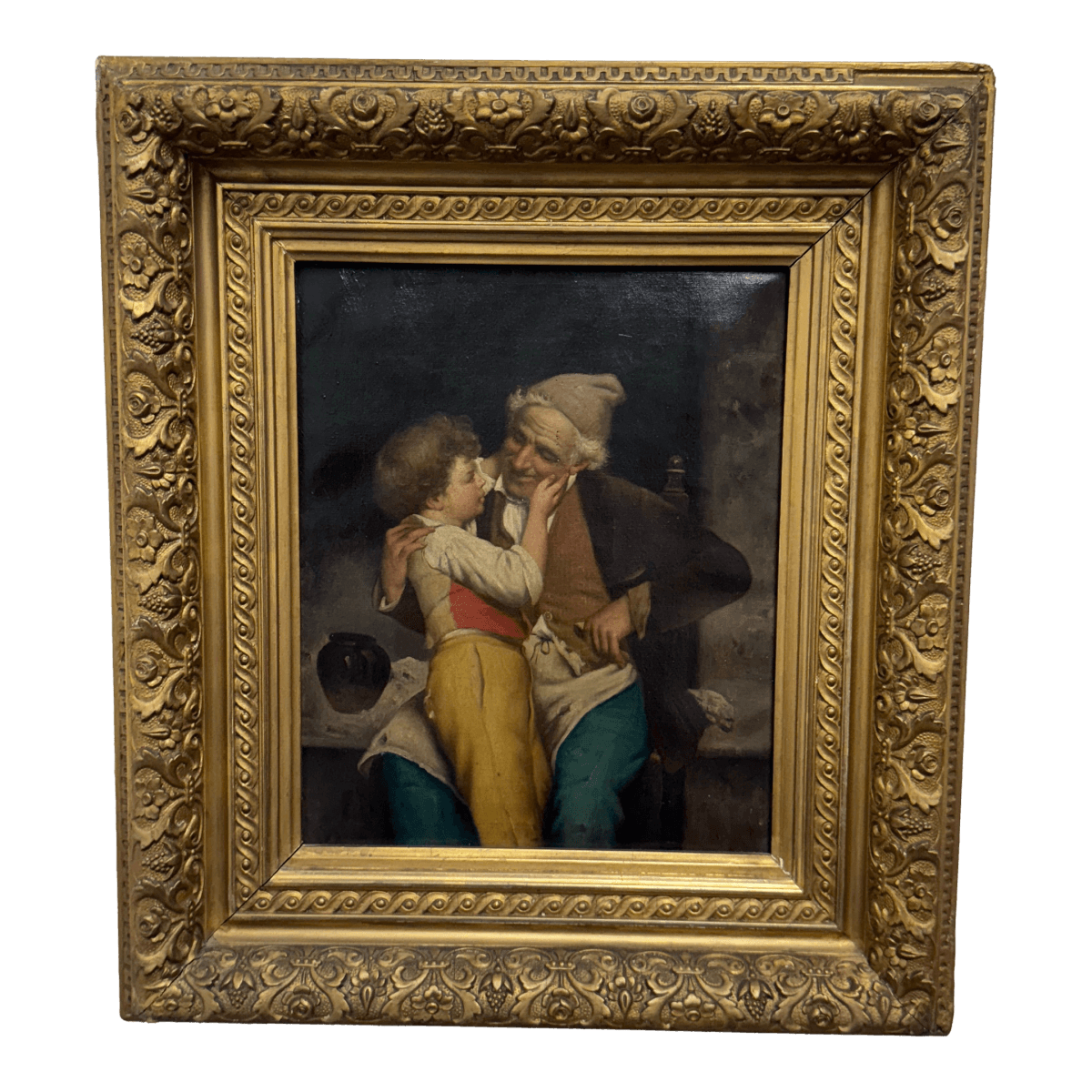 Antique Alessandro Sani Style Grandfather + Grandson Framed Painting - Thumbnail 2
