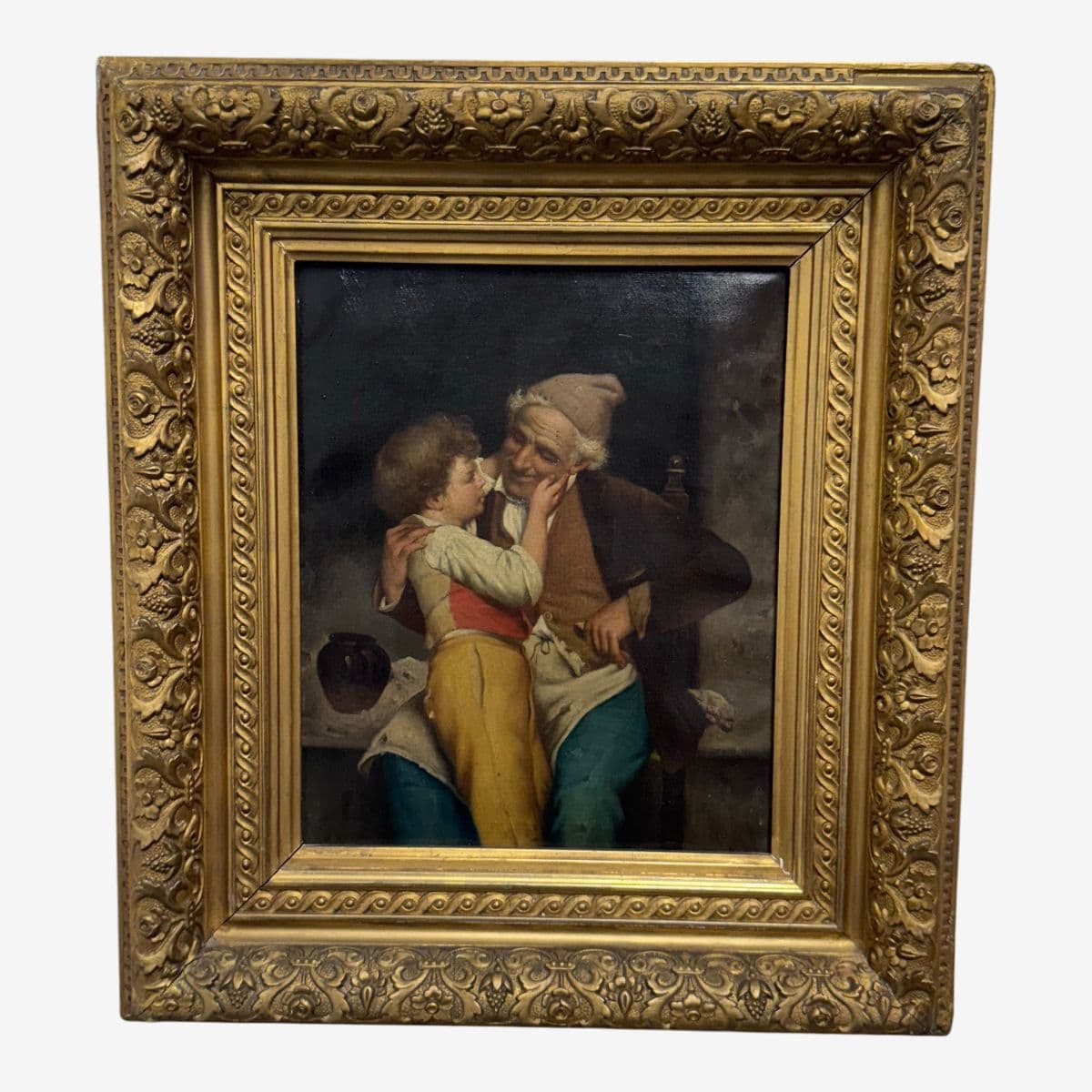 Antique Alessandro Sani Style Grandfather + Grandson Framed Painting - Image 1