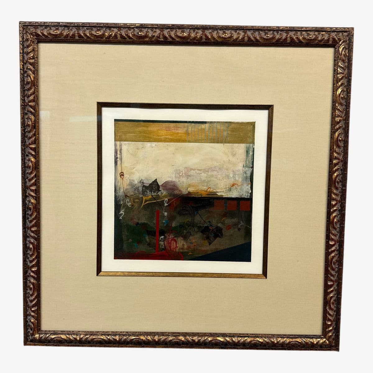 Abstract Mixed Media Art Work, Framed With Museum Glass - Image 1
