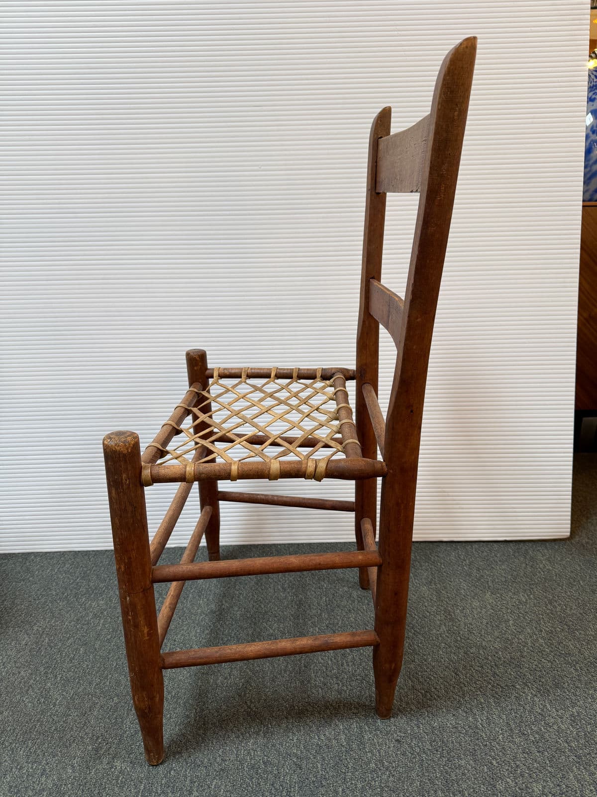 19th Century Antique Ladderback + Rawhide Seat Side Chairs, Set of 3 - Thumbnail 4