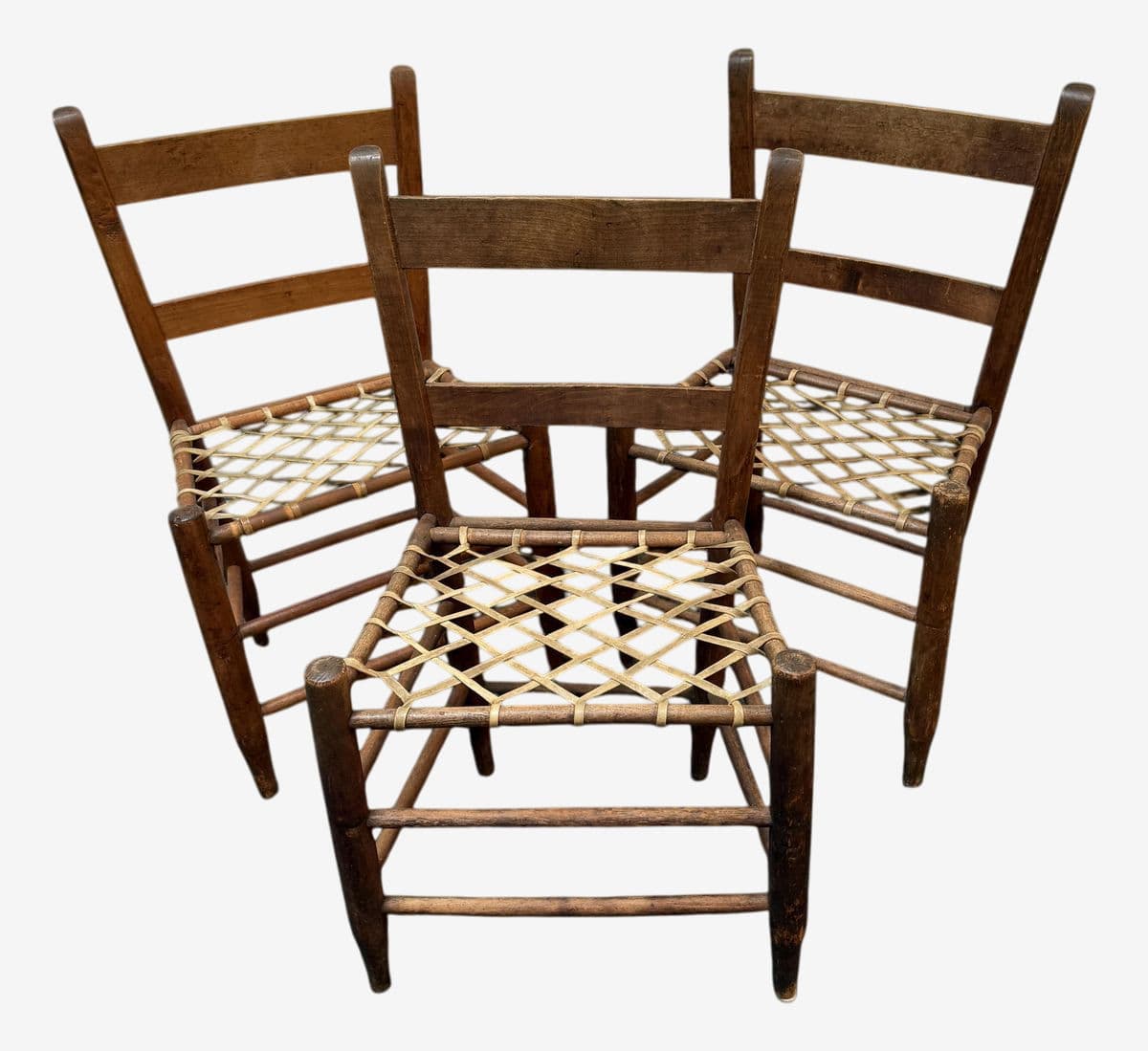 19th Century Antique Ladderback + Rawhide Seat Side Chairs, Set of 3 - Image 1