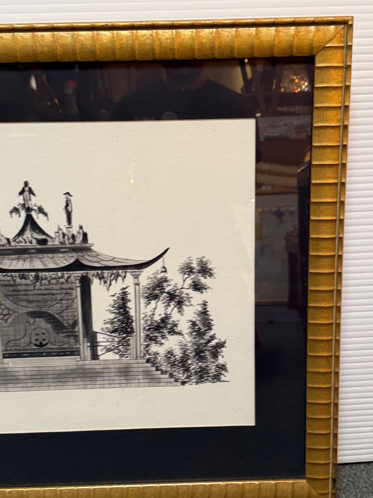 Vintage Garden Pagoda Pen & Ink Drawing, Framed - Thumbnail 10