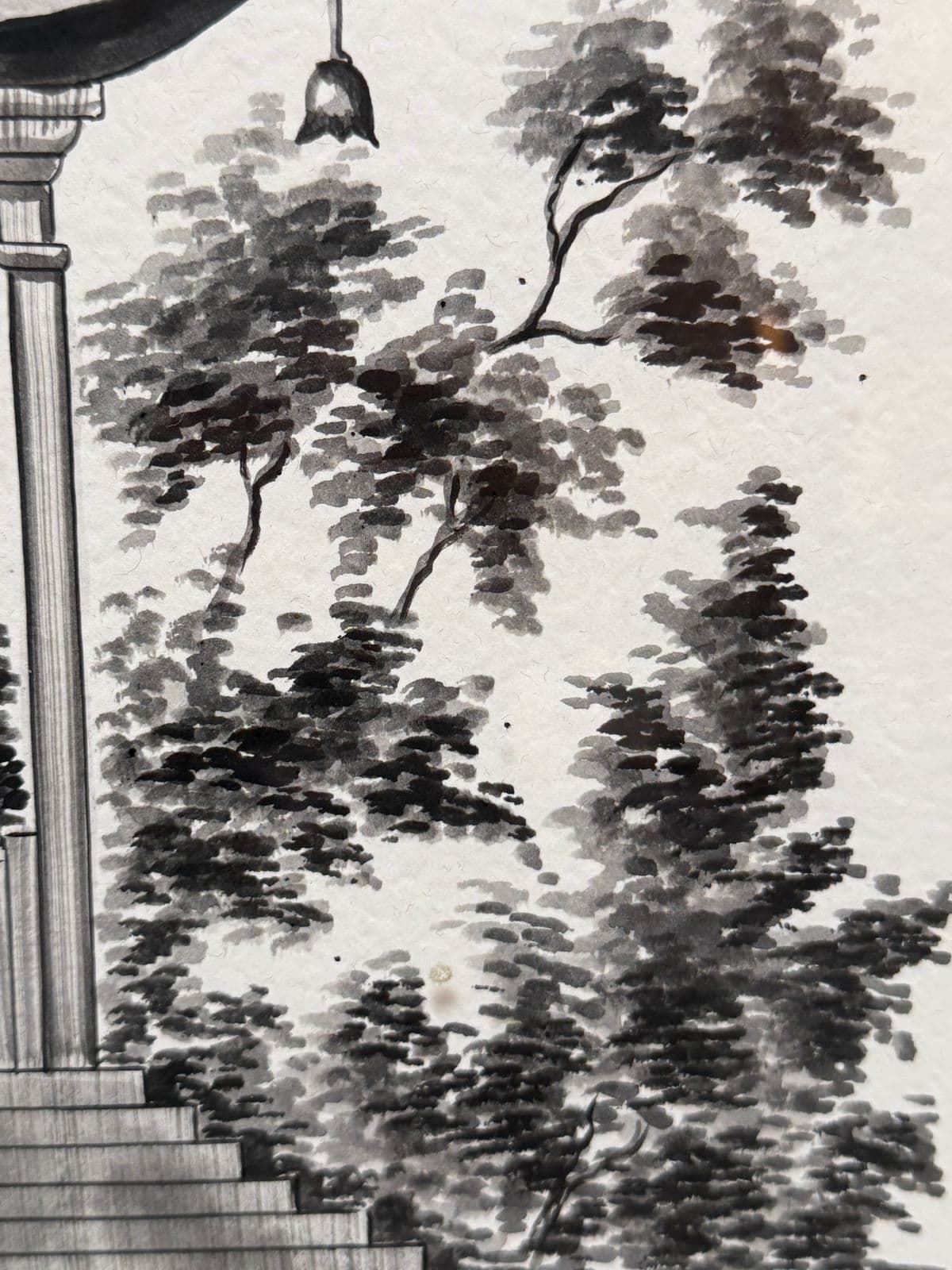 Vintage Garden Pagoda Pen & Ink Drawing, Framed - Thumbnail 4