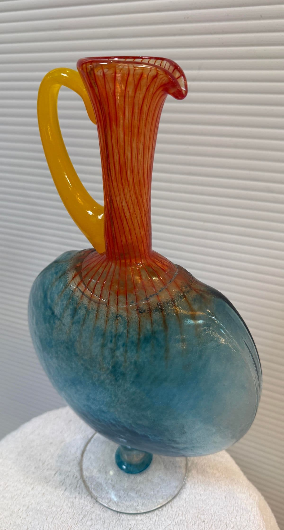 Circa 1989 Kjell Engman for Kosta Boda Bon Bon Art Glass Pitcher + Goblet, Set - Thumbnail 3