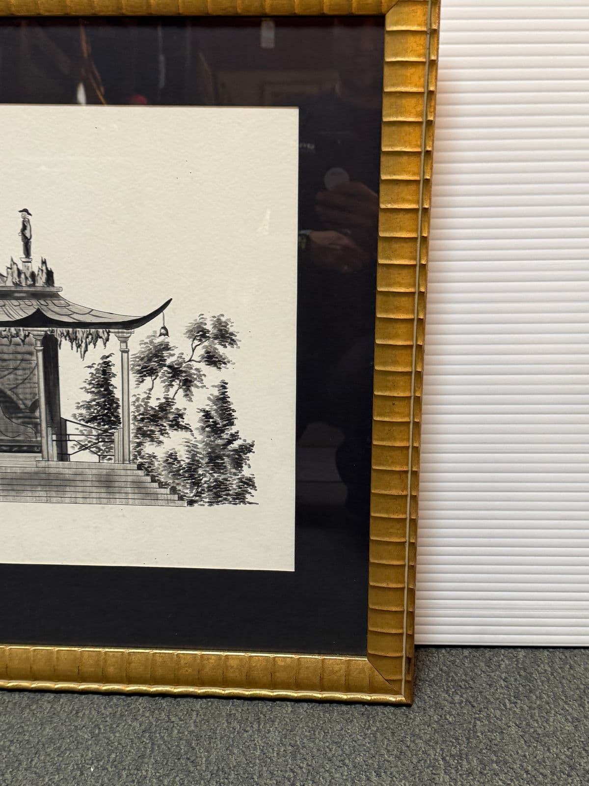Vintage Garden Pagoda Pen & Ink Drawing, Framed - Thumbnail 8